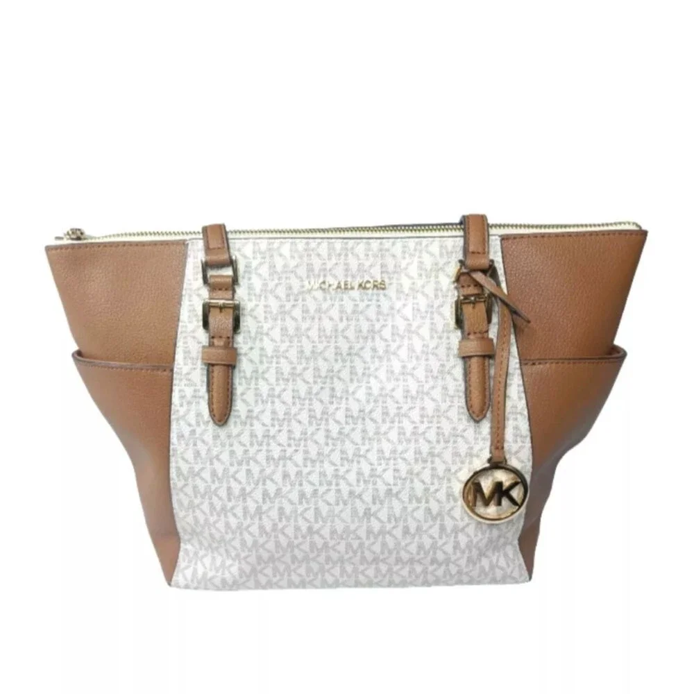 Michael Kors Charlotte Logo and Leather Top-Zip Tote Bag